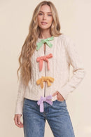 Pastel Bow Cable-Knit Cardigan