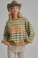 STRIPE TERRY CASUAL THANKSGIVING TOP WITH PUMPKIN LETTERING