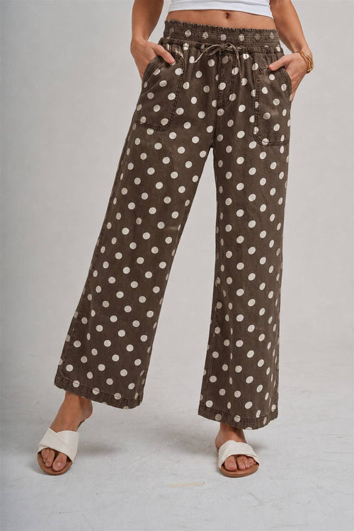 Polka Dot Drawstring Wide Leg Pants