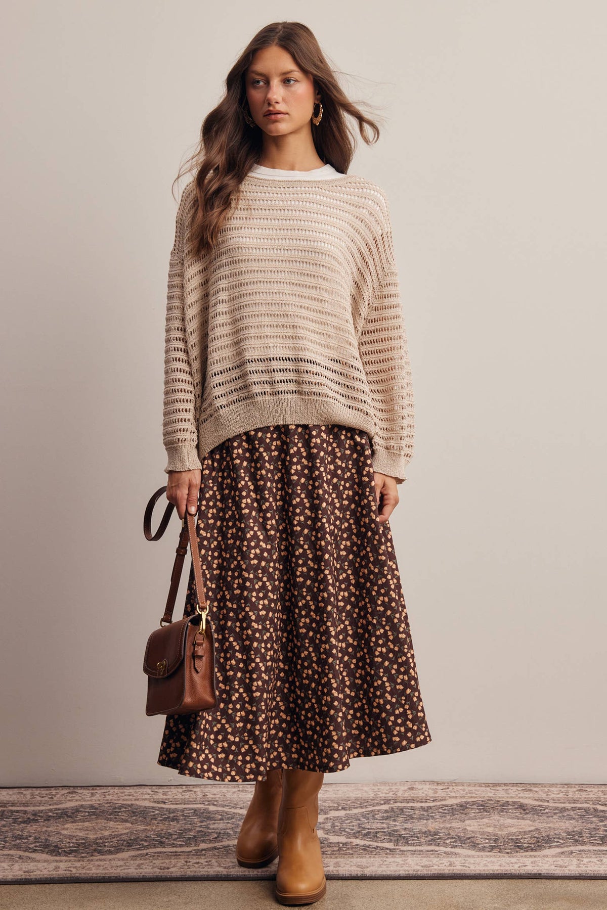 Open-Knit Stripe Sweater Top FSW0056