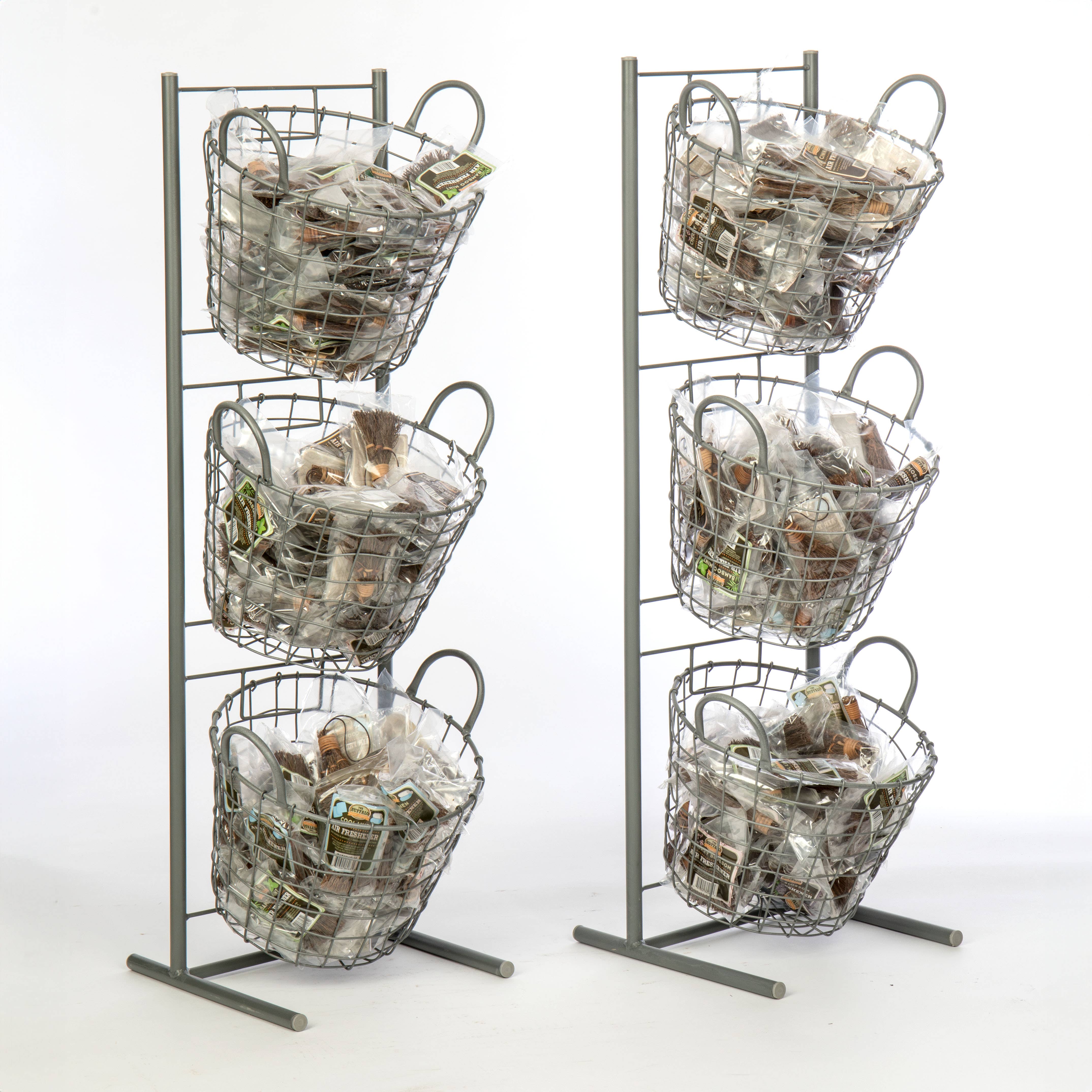 Gray Metal 3-Tier Wire Basket Display Stand