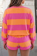 Striped Print Long Sleeve Pants Set