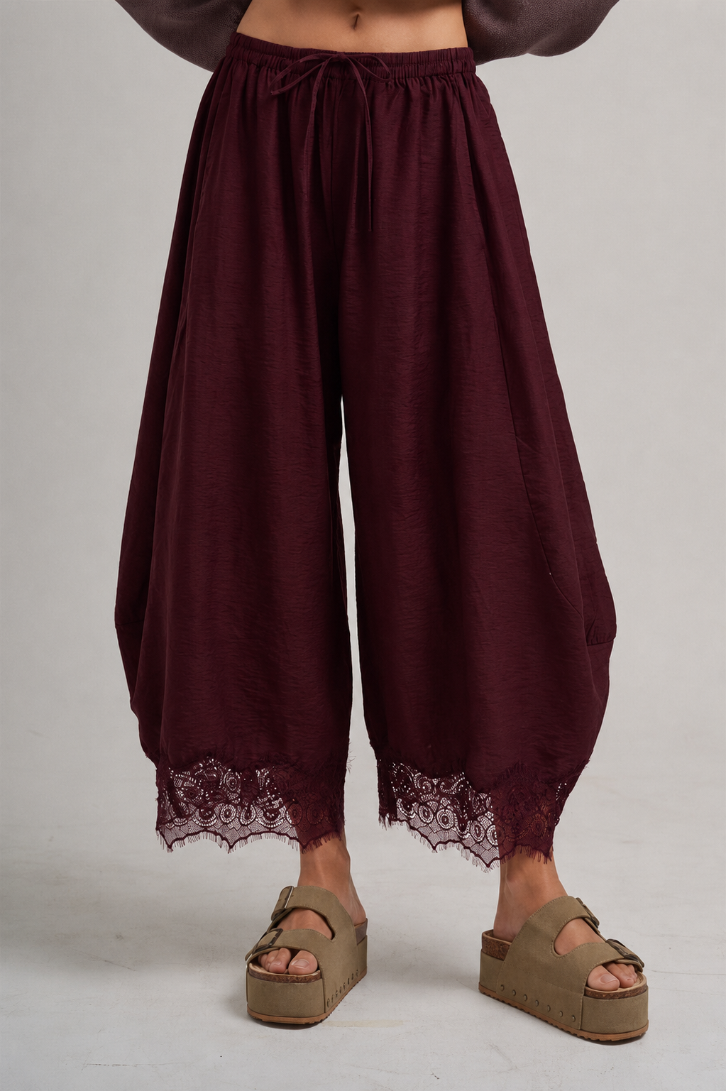 Lace Trim Balloon Leg Pants