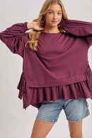 RUFFLED PEPLUM HEM OVERSIZED KNIT TOP