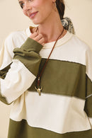 8551GN Oversized Color Block Long Sleeve Pullover
