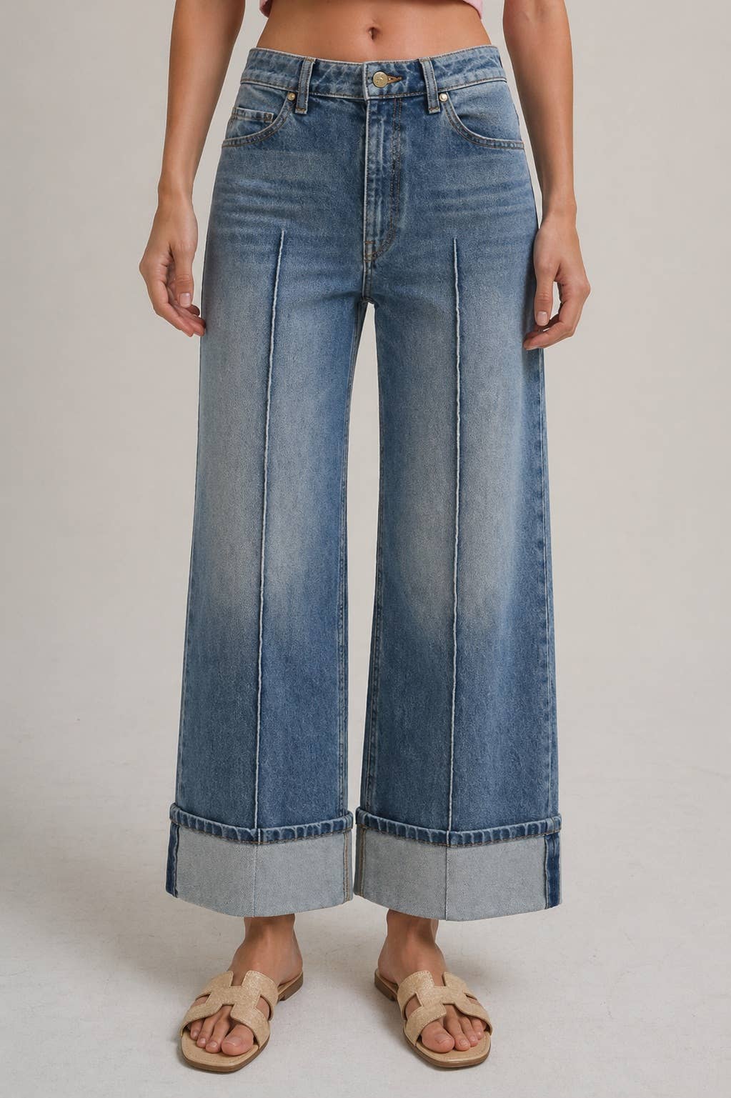 Front Seam Wide Leg Jeans
