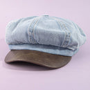 Denim Newsboy Cabbie Cap With Contrast Brim