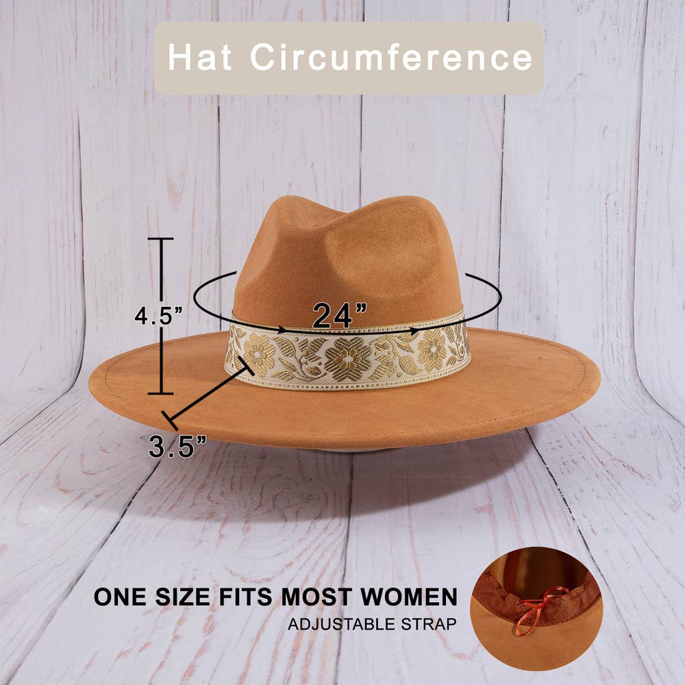 Wide Brim Felt Hat With Floral Ribbon Band