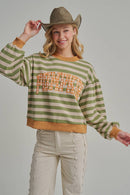 STRIPE TERRY CASUAL THANKSGIVING TOP WITH PUMPKIN LETTERING