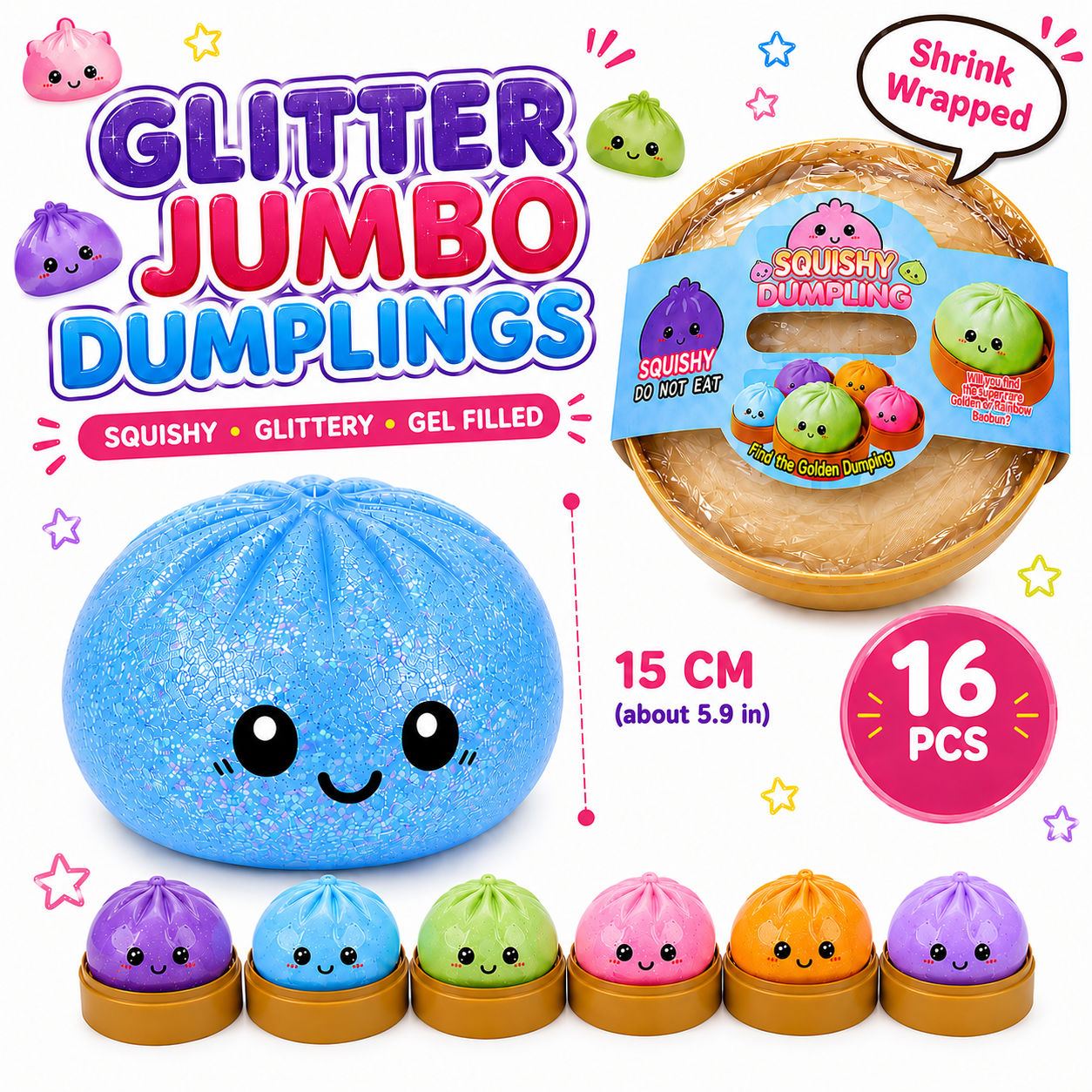 Glitter Jumbo Dumplings Gel Filled – Giant Squishy Dumpling