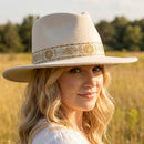 Wide Brim Felt Fedora With Gold Brocade Band