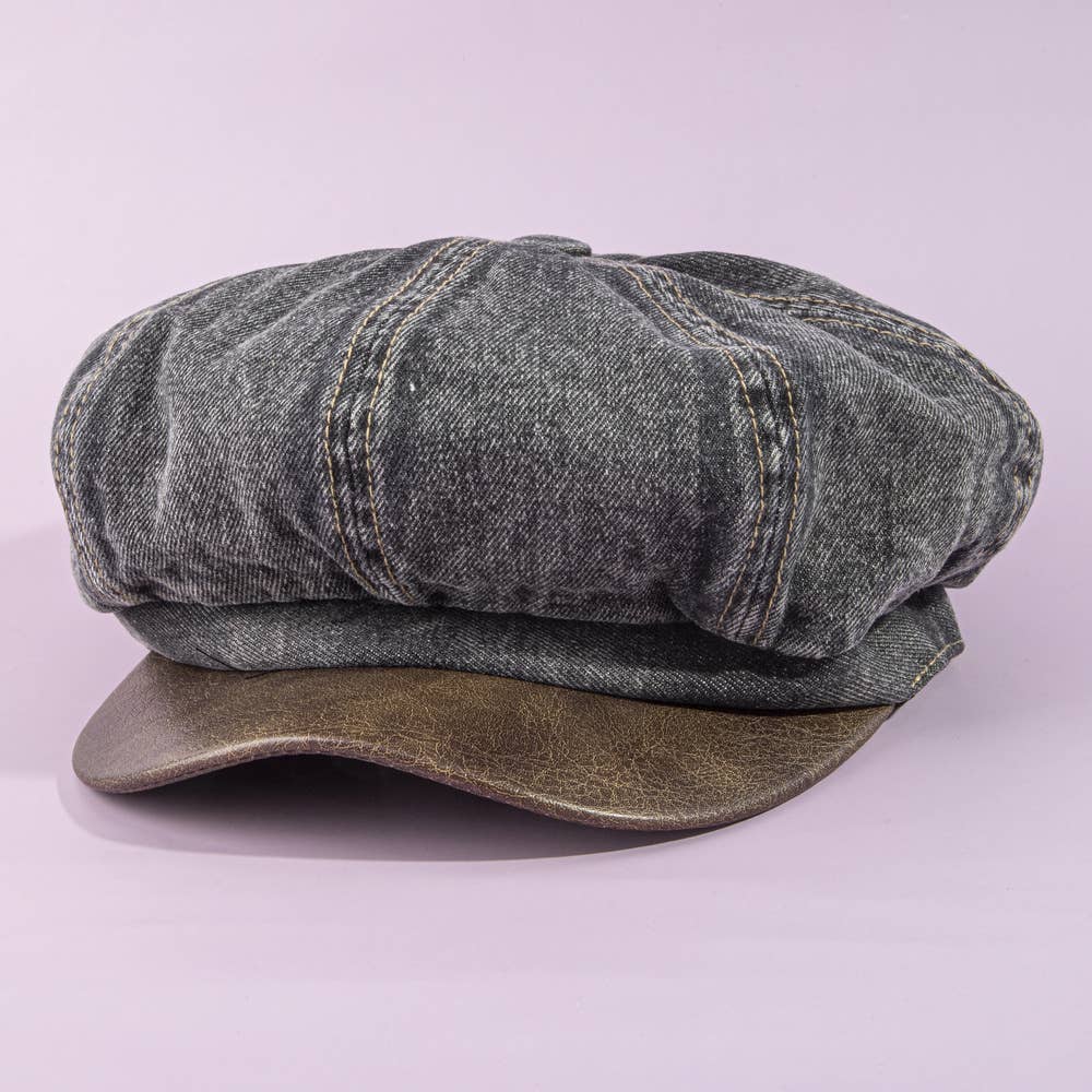 Denim Newsboy Cabbie Cap With Contrast Brim
