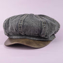 Denim Newsboy Cabbie Cap With Contrast Brim