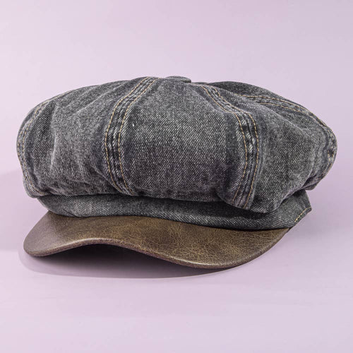 Denim Newsboy Cabbie Cap With Contrast Brim