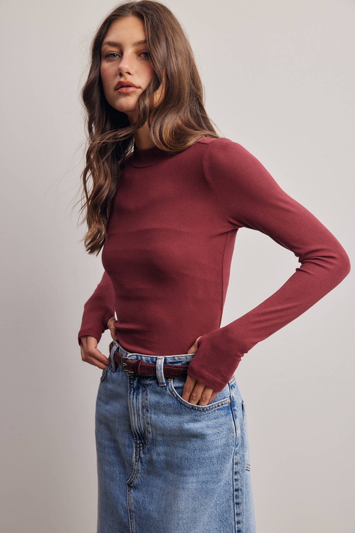 Stretch Ribbed Mock Neck Top FT0063