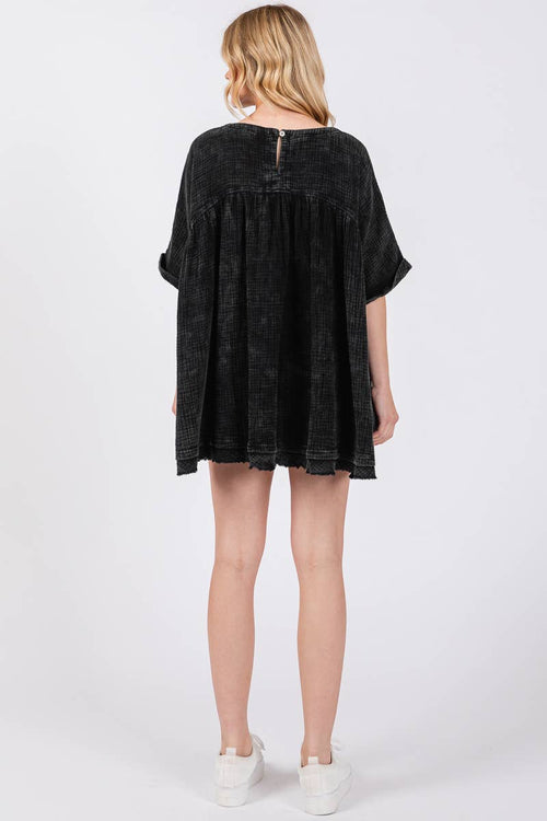 MINERAL WASH FRINGE HEM OVERSIZED TOP
