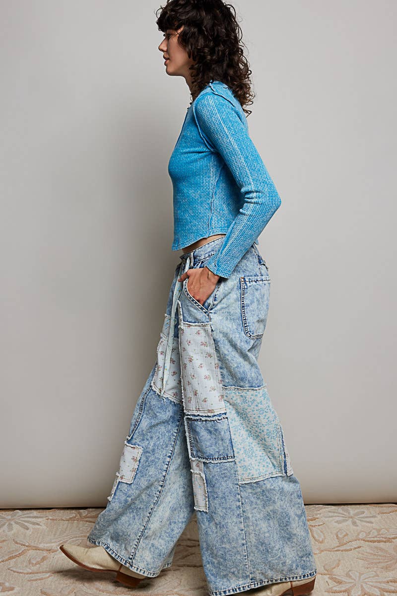 Patchwork Straight Leg Denim