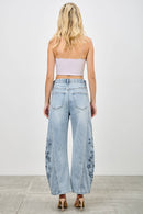 High Rise Embroidered Barrel Jeans