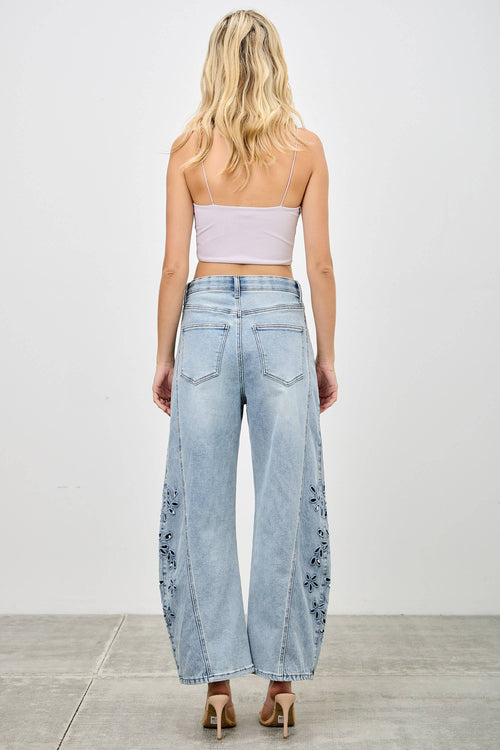 High Rise Embroidered Barrel Jeans