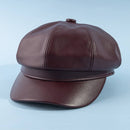 Paneled Vegan Leather Newsboy Cabbie Hat