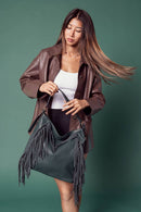 Sav Distressed Fringe Hobo Bag