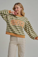 STRIPE TERRY CASUAL THANKSGIVING TOP WITH PUMPKIN LETTERING