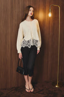 Lace Hem Button Front Knit Sweater Cardigan