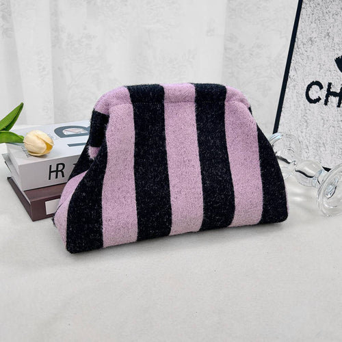 Compact Urban Chic Stripe Design Clutch Bag Makeup Pouch