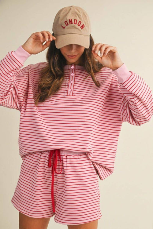 Soft Brushed Pin Stripe Knit Pullover N Shorts