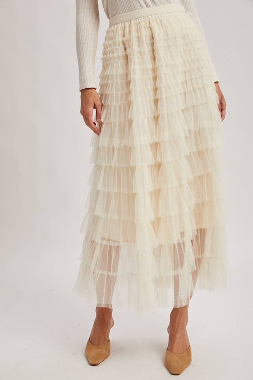 RUFFLED TULLE MIDI SKIRT