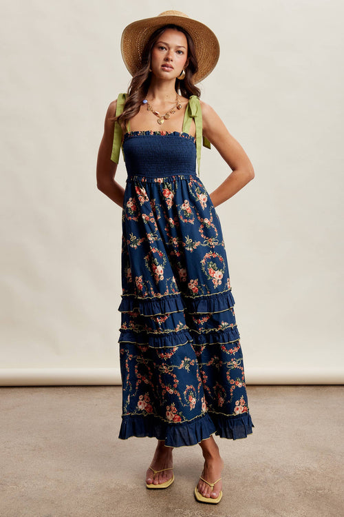 Floral Smocked Tiered Maxi Dress LD1636
