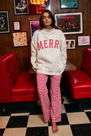 IT2594E-MERRYW | "MERRY" Varsity Mock Neck Sweatshirt