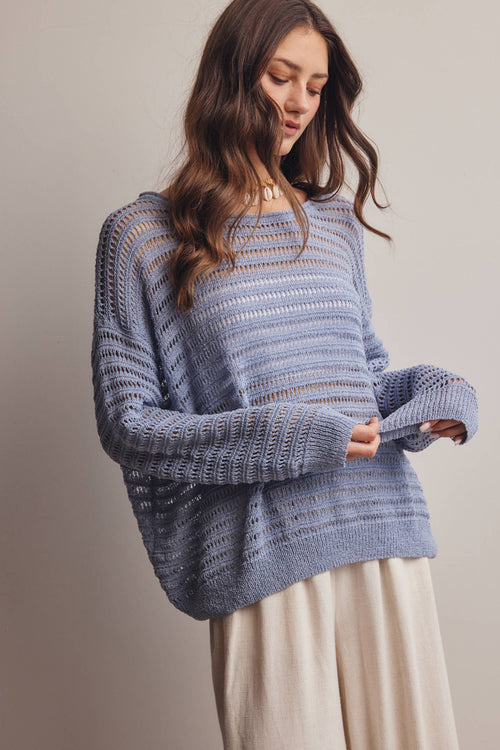 Open-Knit Stripe Sweater Top FSW0056