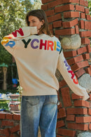 Rainbow Graphic Lettering Oversized Knit Sweater