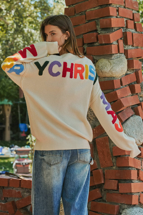 Rainbow Graphic Lettering Oversized Knit Sweater