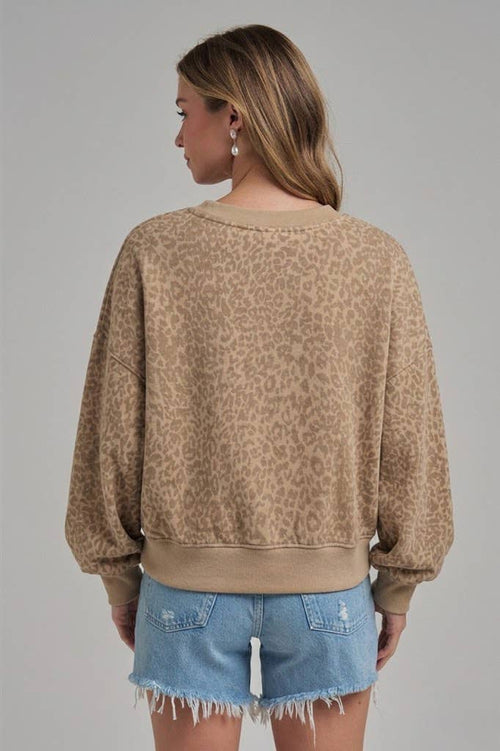 OVERSIZED LEOPARD SWEATSHIRT TOP WITH RIBBED BAND AND DART