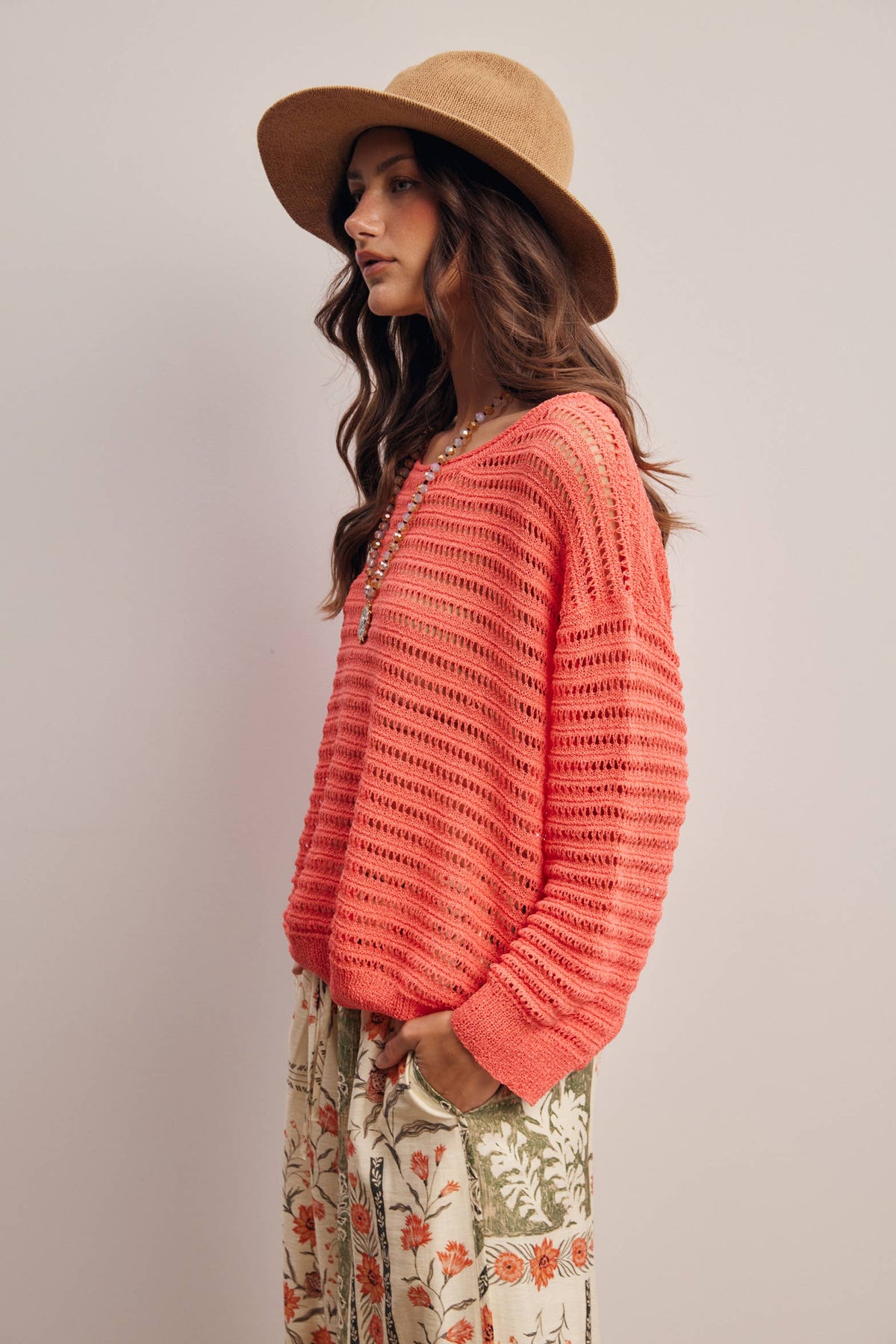 Open-Knit Stripe Sweater Top FSW0056