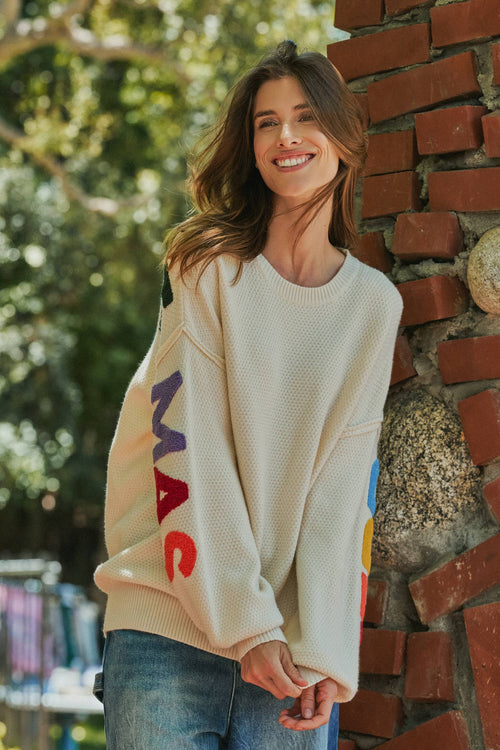 Rainbow Graphic Lettering Oversized Knit Sweater
