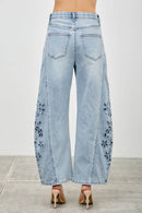 High Rise Embroidered Barrel Jeans