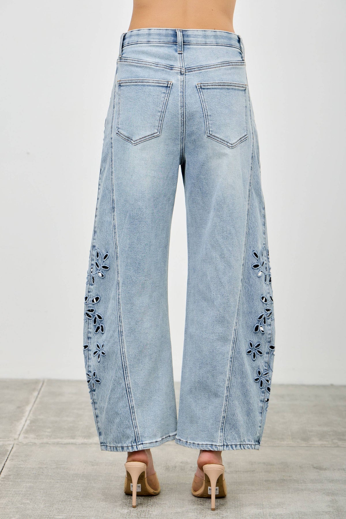 High Rise Embroidered Barrel Jeans