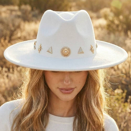 Studded Sun Moon Star Fashion Fedora Hat