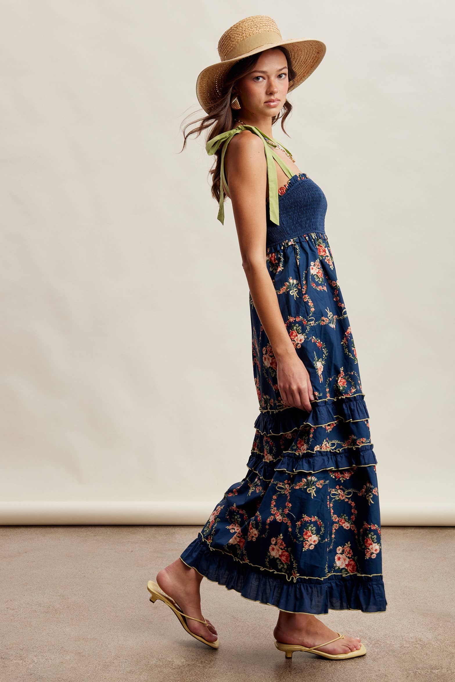 Floral Smocked Tiered Maxi Dress LD1636