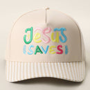JESUS SAVES Embroidered Gingham Brim Trucker Hat
