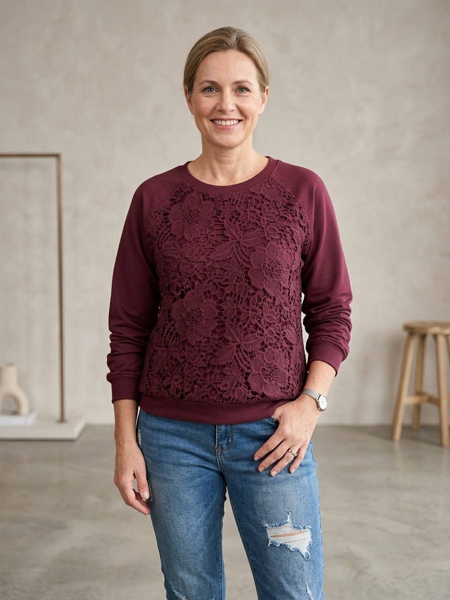 French terry flower patch pullover 8045