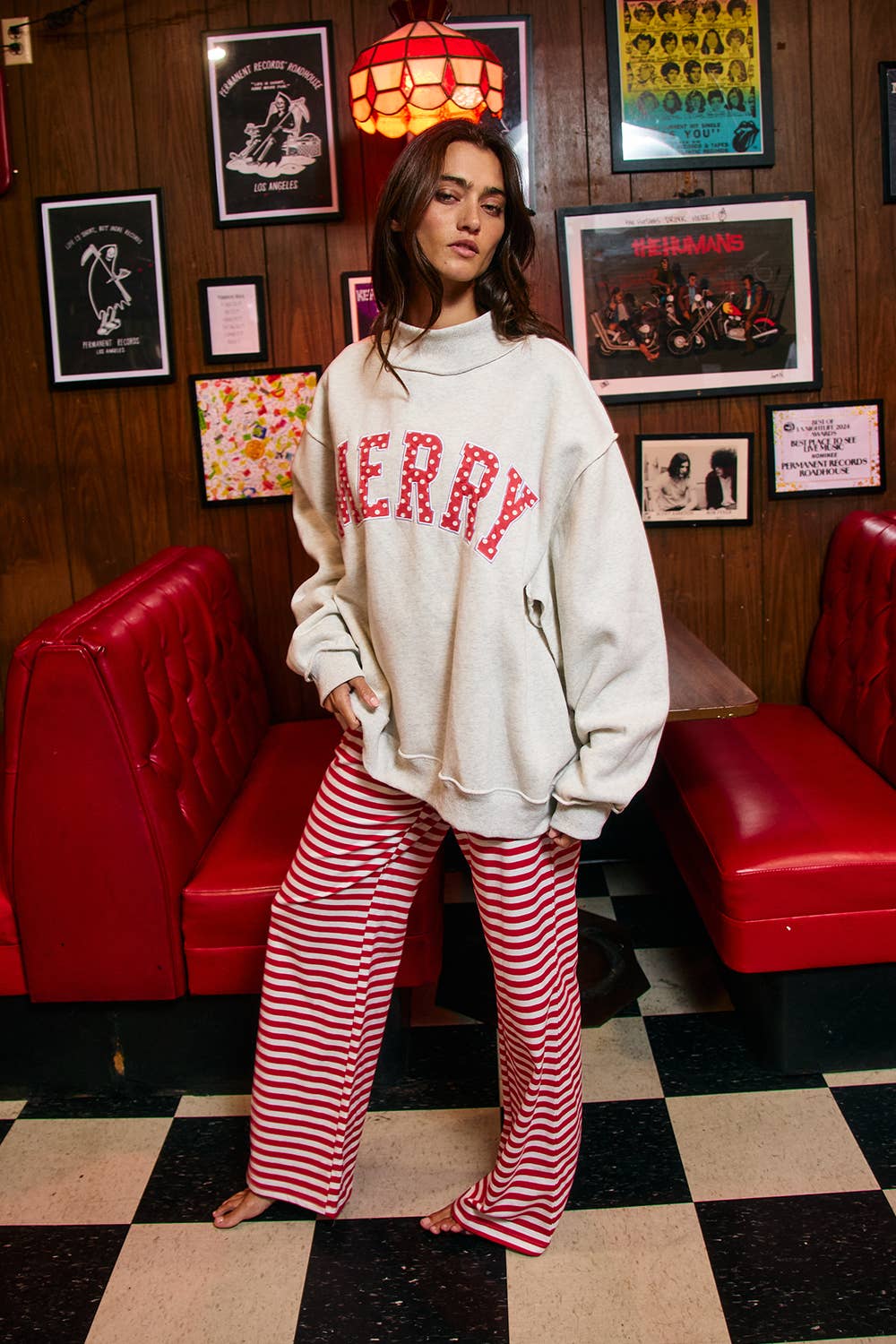 IT2594E-MERRYW | "MERRY" Varsity Mock Neck Sweatshirt