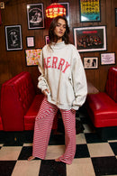 IT2594E-MERRYW | "MERRY" Varsity Mock Neck Sweatshirt