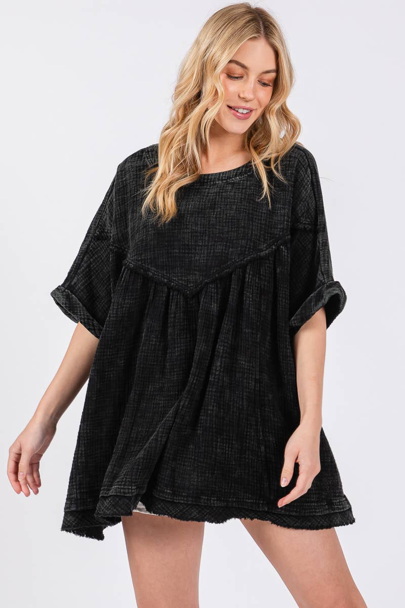 MINERAL WASH FRINGE HEM OVERSIZED TOP