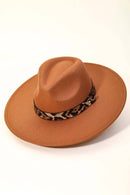 Leopard Strap Flat Brim Fedora Hat