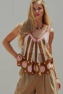 Floral Motif Open-Knit Crochet Tank