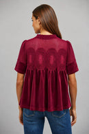 SHEER MESH UPPER PANEL WITH LACE APPLIQUE FAUX SUEDE TOP